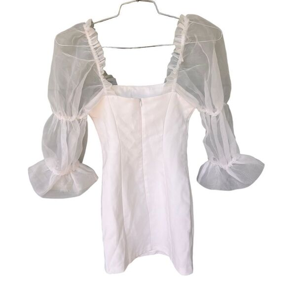 Amanda Uprichard White Mini Dress with Sheer Sleeves - Picture 5 of 7